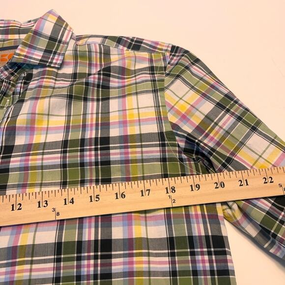 BOSS ORANGE Mens Madras Plaid Short Sleeve Button Down Shirt Medium - Picture 10 of 10